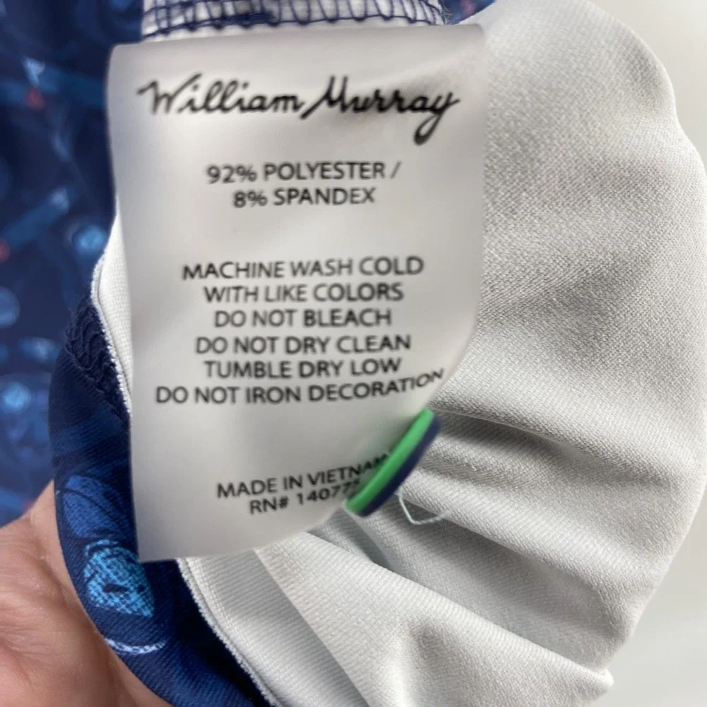William Murray Shirt Mens Large Blue Polo Golf Whiskey Cigar Performance Stretch